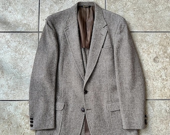 Vintage marrón Tweed lana deporte abrigo / 40 41 largo / DONCASTER Ivy League Trad