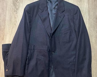 Vintage BROOKS BROTHERS Navy Blue Flannel  Sack Suit | 39 40 Regular | 3/2 Roll