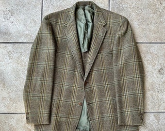 1960s Brown & Olive Green Plaid Tweed Wool Sack Sport Coat | 41 42 Regular | 3/2 Roll Ivy League Trad