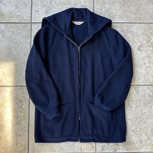 1960s Navy Blue Melton Wool Parka Jacket | Medium | Zip Hood