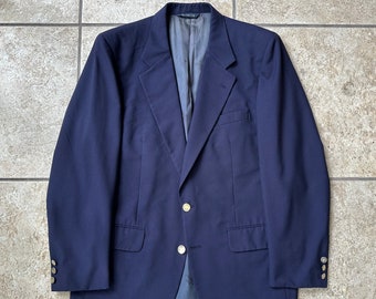 Blazer bleu marine en laine peignée BURBERRYS vintage | 41 42 Régulier / Long | Ivy League professionnelle