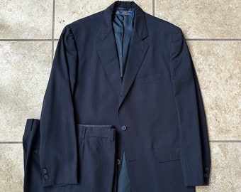 Vintage BROOKS BROTHERS Dark Blue Pinstripe Tropical Wool Sack Suit | 40 41 Regular | Brooksease Ivy League Trad