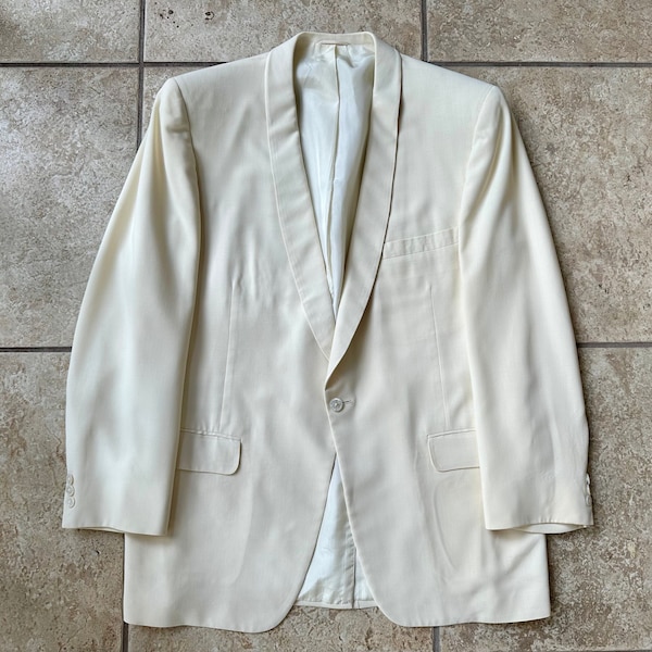 1950s Cream Rayon Shawl Collar Dinner Jacket | 40 41 Regular | HART SCHAFFNER MARX Ivy League Trad