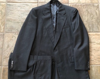 Vintage Gray Pinstripe Flannel Wool Suit | 39 40 Regular / Long | 2 Button Trad