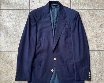 Vintage POLO RALPH LAUREN Marine Blauer Flanell Blazer | 39 40 Lang | 2-Knopf Made in USA Ivy League Trad