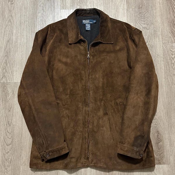 Vintage POLO RALPH LAUREN Brown Suede Leather Jacket | Large | Belted Back
