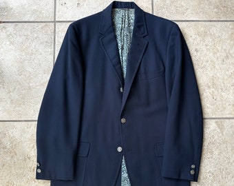 1960s MAVEST Navy Blue Hopsack Wool Sack Blazer | 40 Regular / Long | 3/2 Roll Ivy League Trad