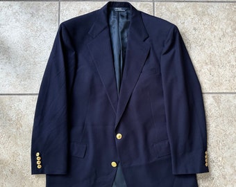 Vintage POLO RALPH LAUREN Navy Blue Doeskin Wool Blazer | 43 44 Long | 2 Button Ivy League Trad
