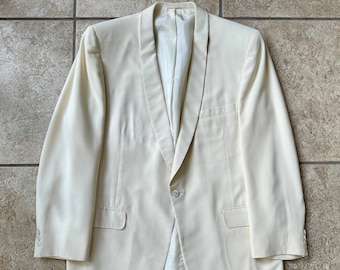 1950s Cream Rayon Shawl Collar Dinner Jacket | 40 41 Regular | HART SCHAFFNER MARX Ivy League Trad