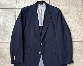 Vintage CORBIN Navy Blue Hopsack Wool Sack Blazer | 39 40 Long | Mark Fore Strike 3/2 Roll Ivy League Trad