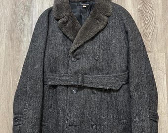 1950s BROOKS BROTHERS Charcoal Herringbone Wool Chesterfield Coat