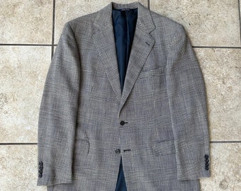 Vintage RALPH LAUREN Gray & Blue Glen Plaid Wool Linen Sport Coat | 42 Long | Ivy League Trad