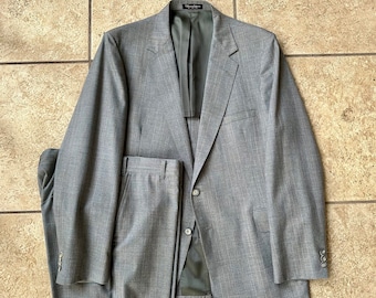 Vintage Gray Plaid Sharkskin Worsted Wool Suit | 42 Long | Ivy League Trad