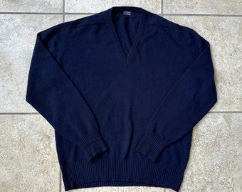 Vintage BROOKS BROTHERS Navy Blue Cashmere V-Neck Sweater | Extra Large | Made in Scotland Ivy League Trad