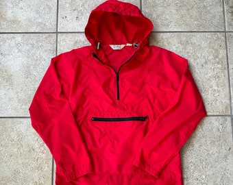 Vintage LL BEAN Red Nylon Hooded Anorak Jacket | Medium | Made in USA Ivy League Trad