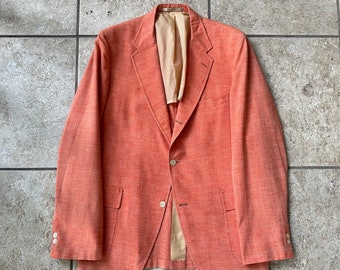 1960s MARK FORE STRIKE Orange Cotton Blend Sack Sport Coat | 39 40 Long | Wash n Wear 3/2 Roll Ivy League Trad