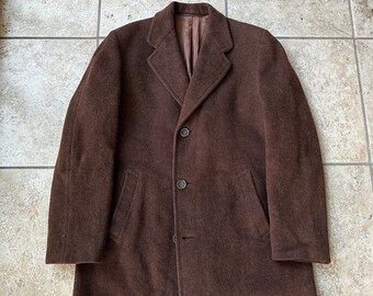 1930s Brown Valgora Wool Mohair Sack Overcoat | 39 40 Long | KUPPENHEIMER Ivy League Trad