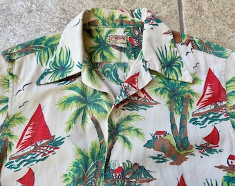 1950s MCGREGOR Hawaiian Print Cotton Cabana Shirt w/ Patch Pockets | Medium | Summer Ivy League Trad