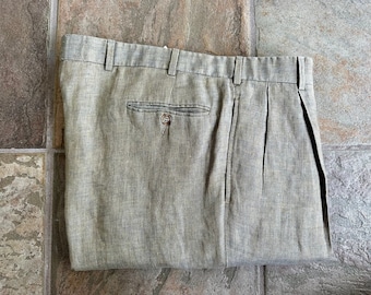 vintage MAUS & HOFFMAN Pantalon plissé en lin beige doré | 36 × 31,5 | Trad d'été