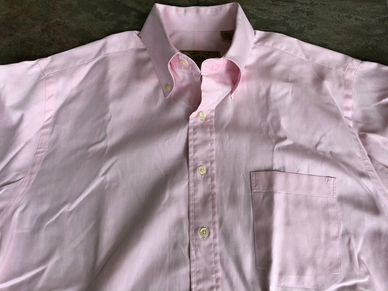 16.5-34 Large Vintage PAUL STUART Pinpoint Oxford Cloth Cotton Pink Button Down Shirt Ivy League Trad