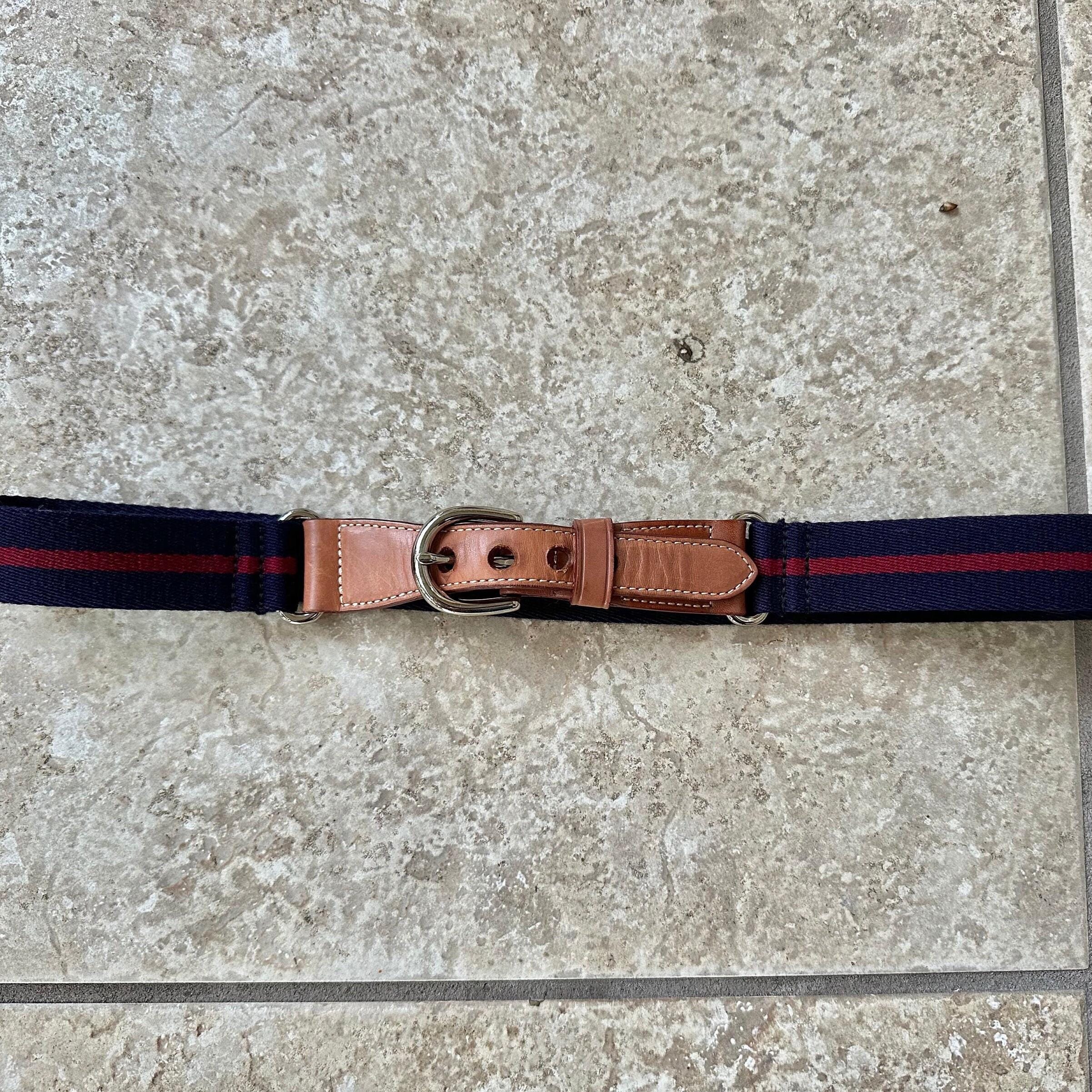 Dooney And Bourke Women Navy and Tan Striped Canvas Belt with Brown Leather Trim Dooney & Bourke Men main image 3