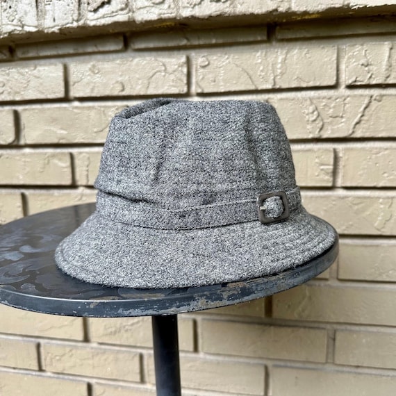 Vintage Gray Tweed Wool Trilby Hat | Size 7 1/4 | STACKPOLE MOORE TRYON