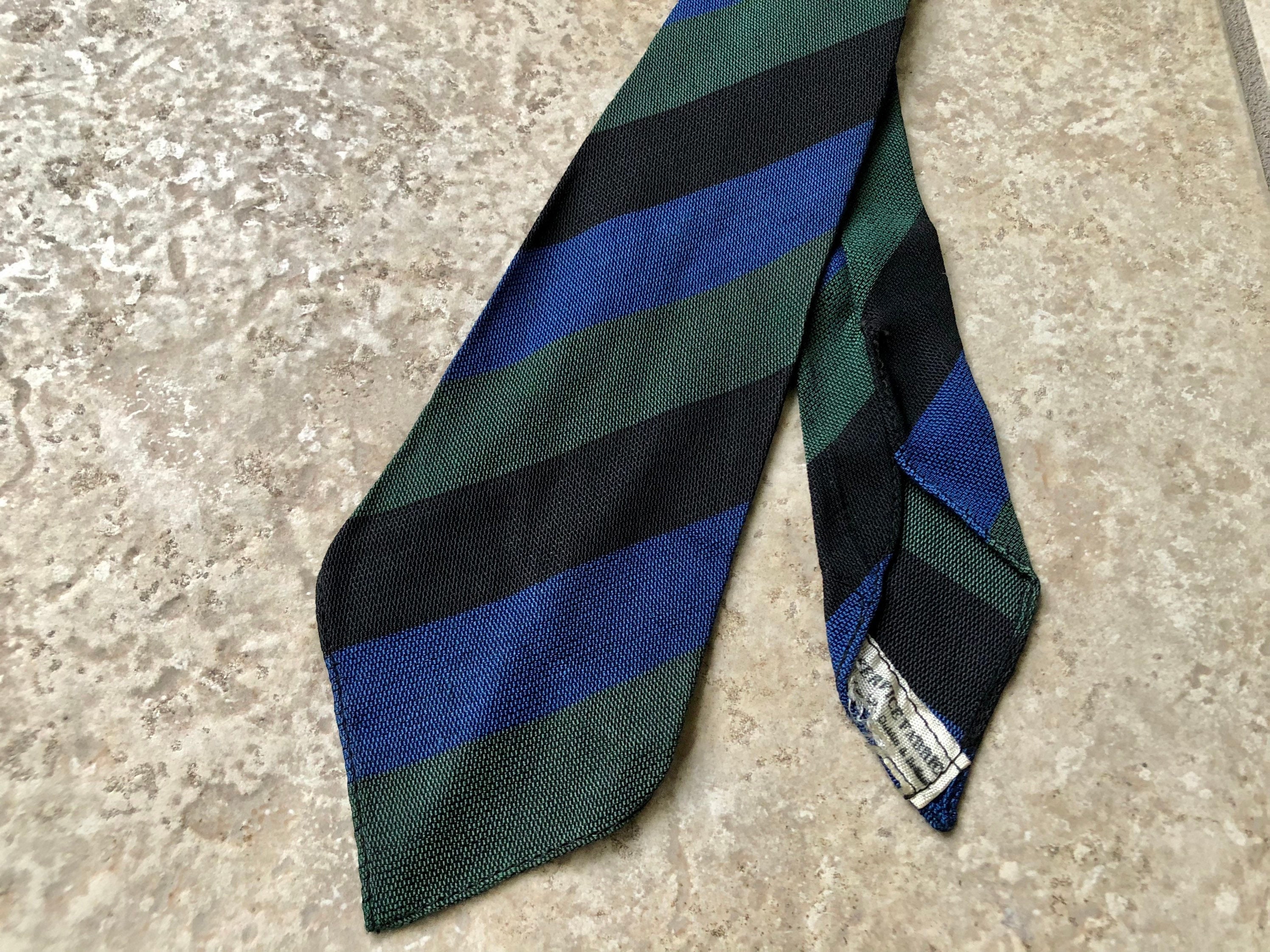 1930s ATKINSONS Blue & Green Regimental Striped Irish Poplin Tie