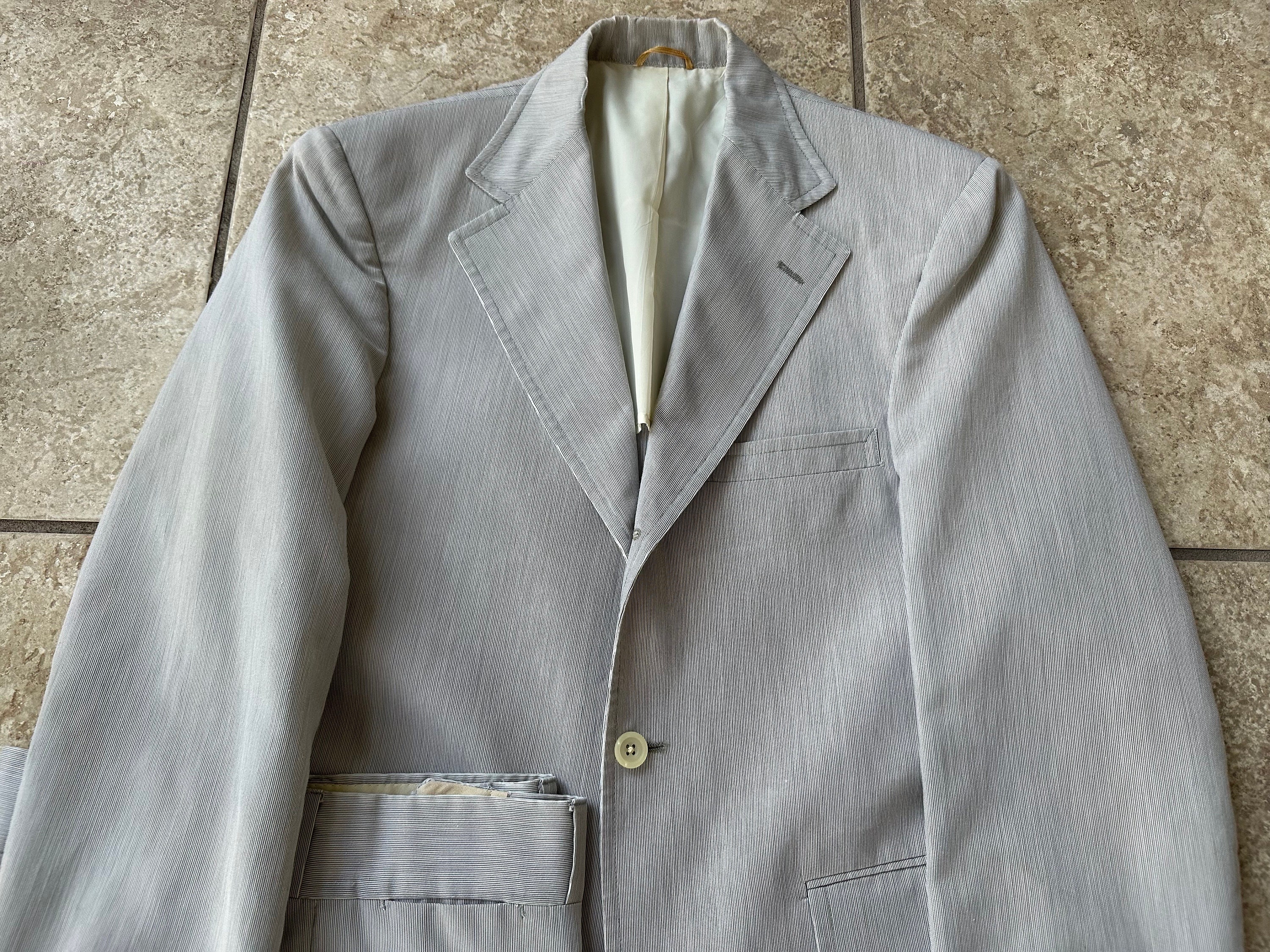 1960s Gray Striped Pincord Wash N' Wear Sack Suit | 37 38