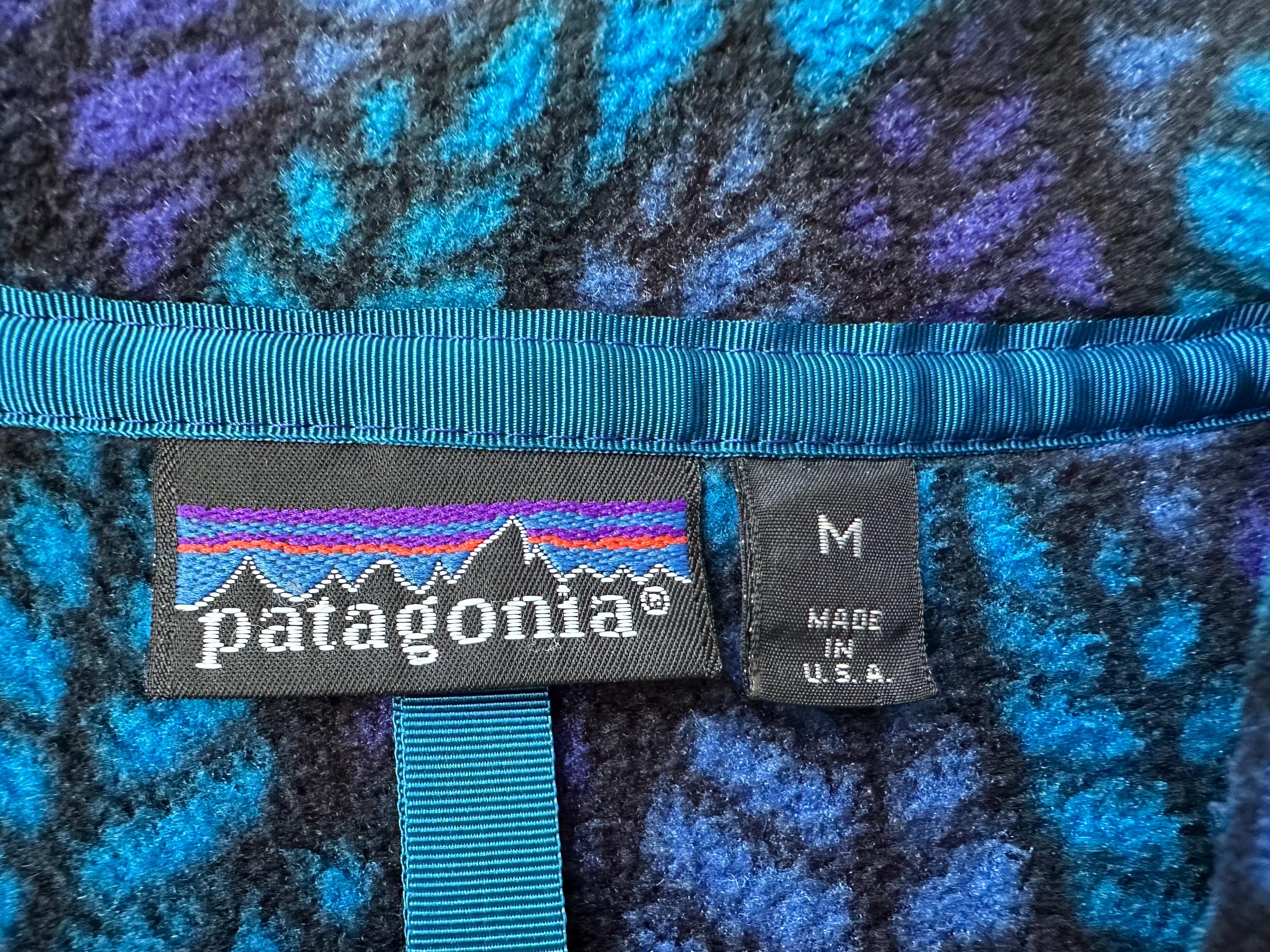 Vintage PATAGONIA Blue & Purple Leaf Print Fleece Synchilla