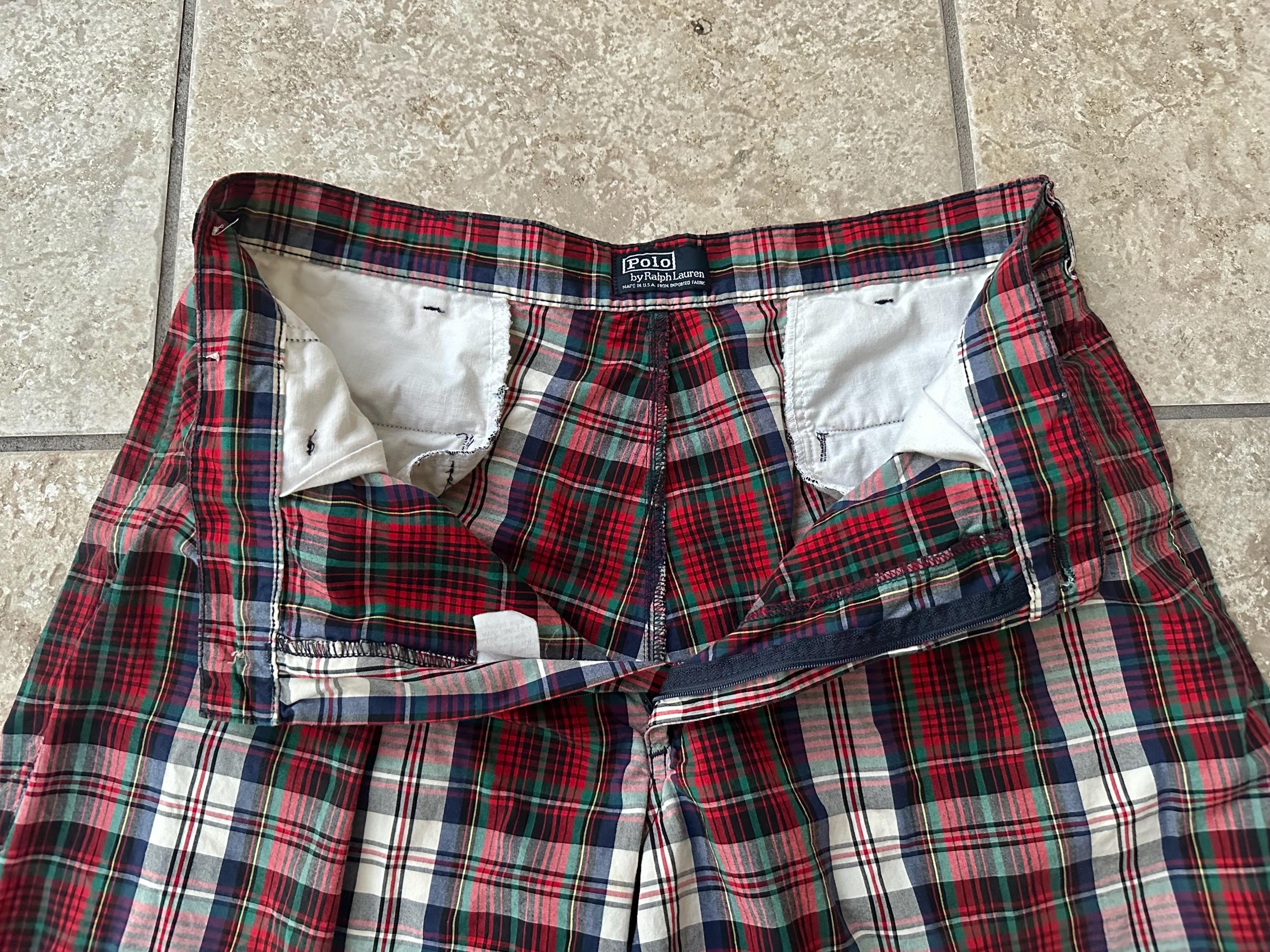 Vintage POLO RALPH LAUREN Red Plaid Cotton Pleated Shorts | Size