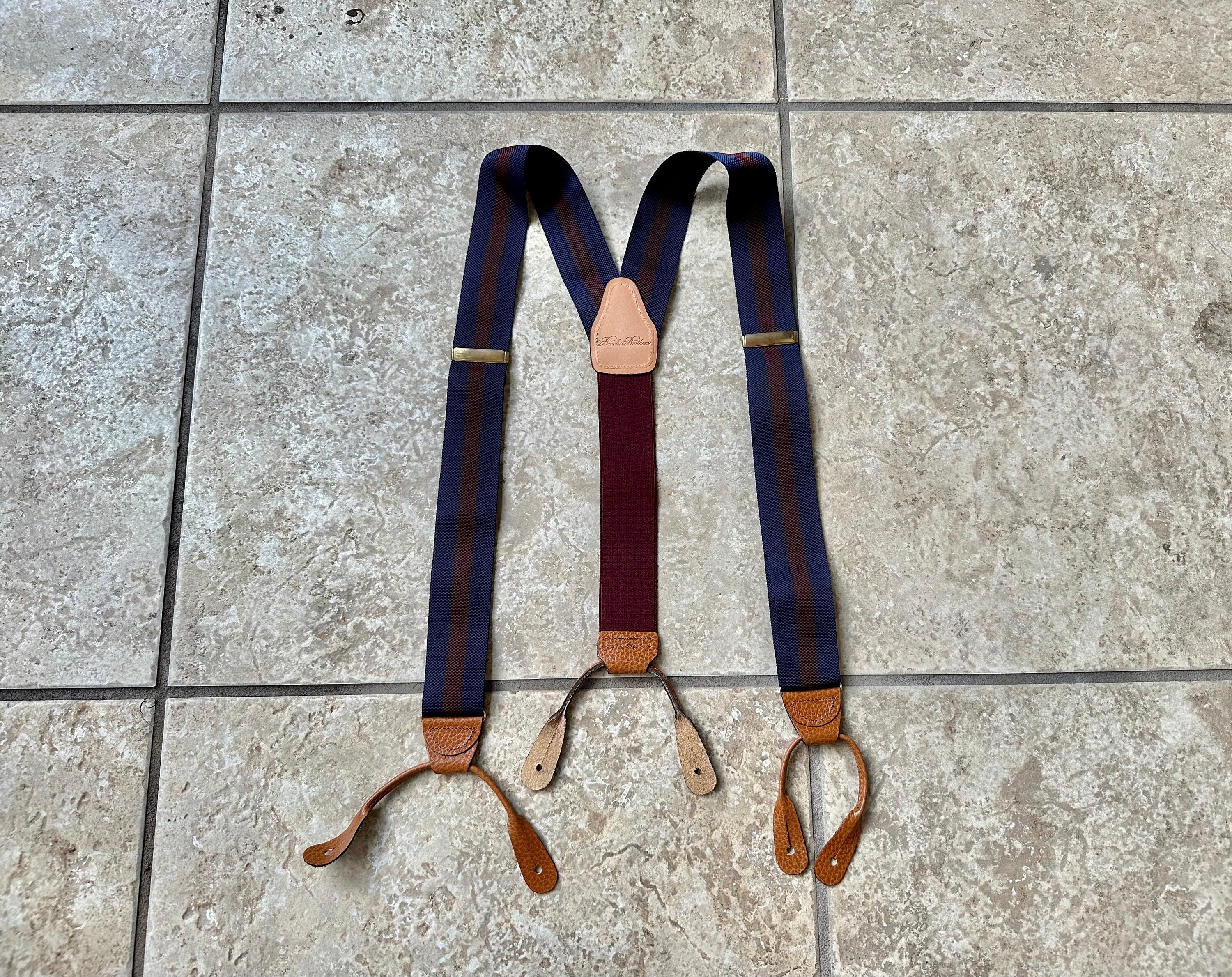 Brooks Brothers, Accessories, Brooks Brothers Leather Red Blue Striped  Suspenders Made In Usa Brass Braces