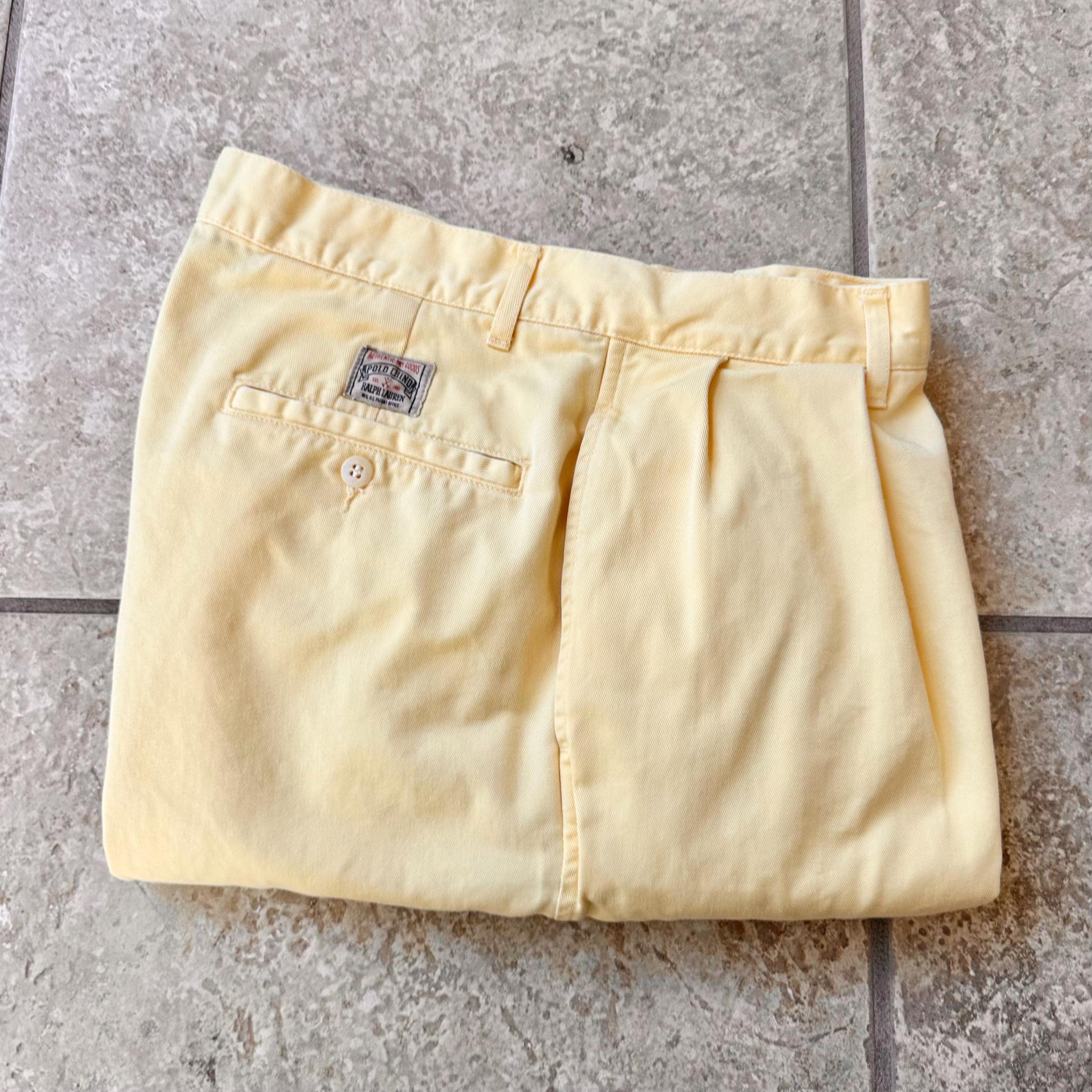 Vintage POLO RALPH LAUREN Yellow Cotton Twill Pleated Chinos | 32