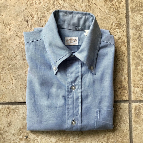 1970s BROOKS BROTHERS Blue Oxford Cloth Short Sleeve Button Down