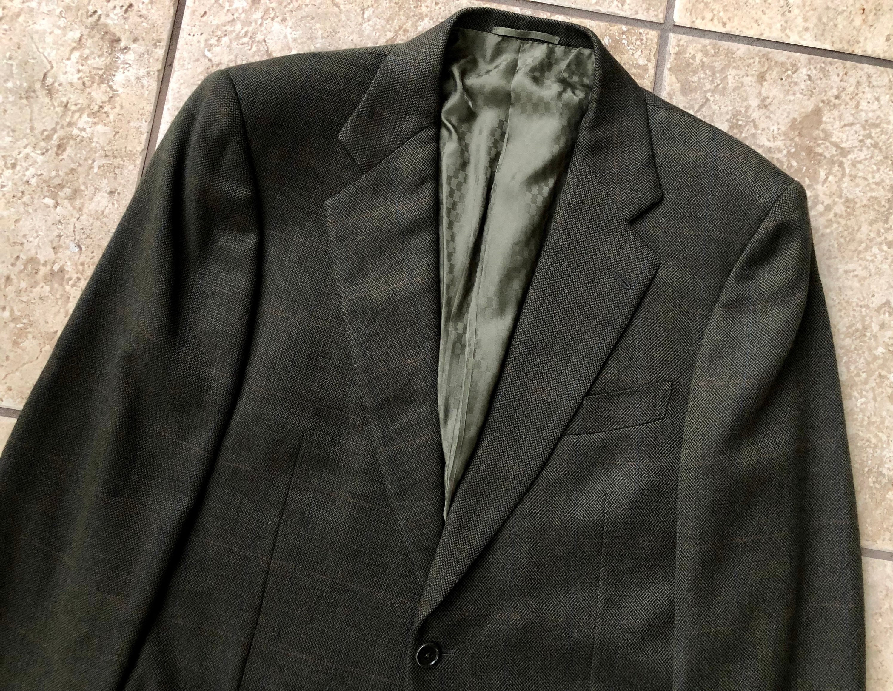 ヴィンテージ BATTISTONI ウールカシミア グリーン ウィンドウペーン 