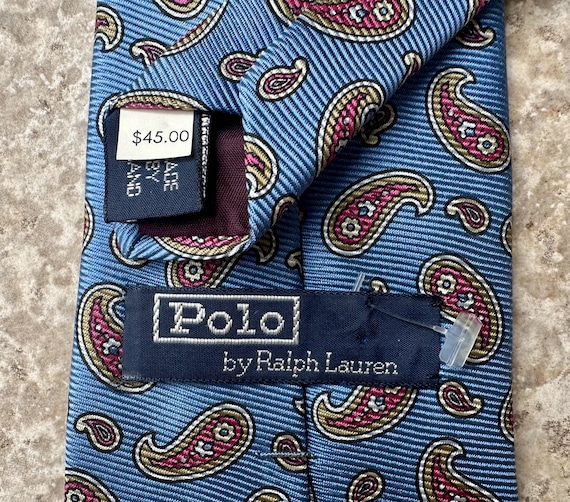Deadstock POLO RALPH LAUREN Blue Paisley Silk Foulard Tie | Made  display picture 1