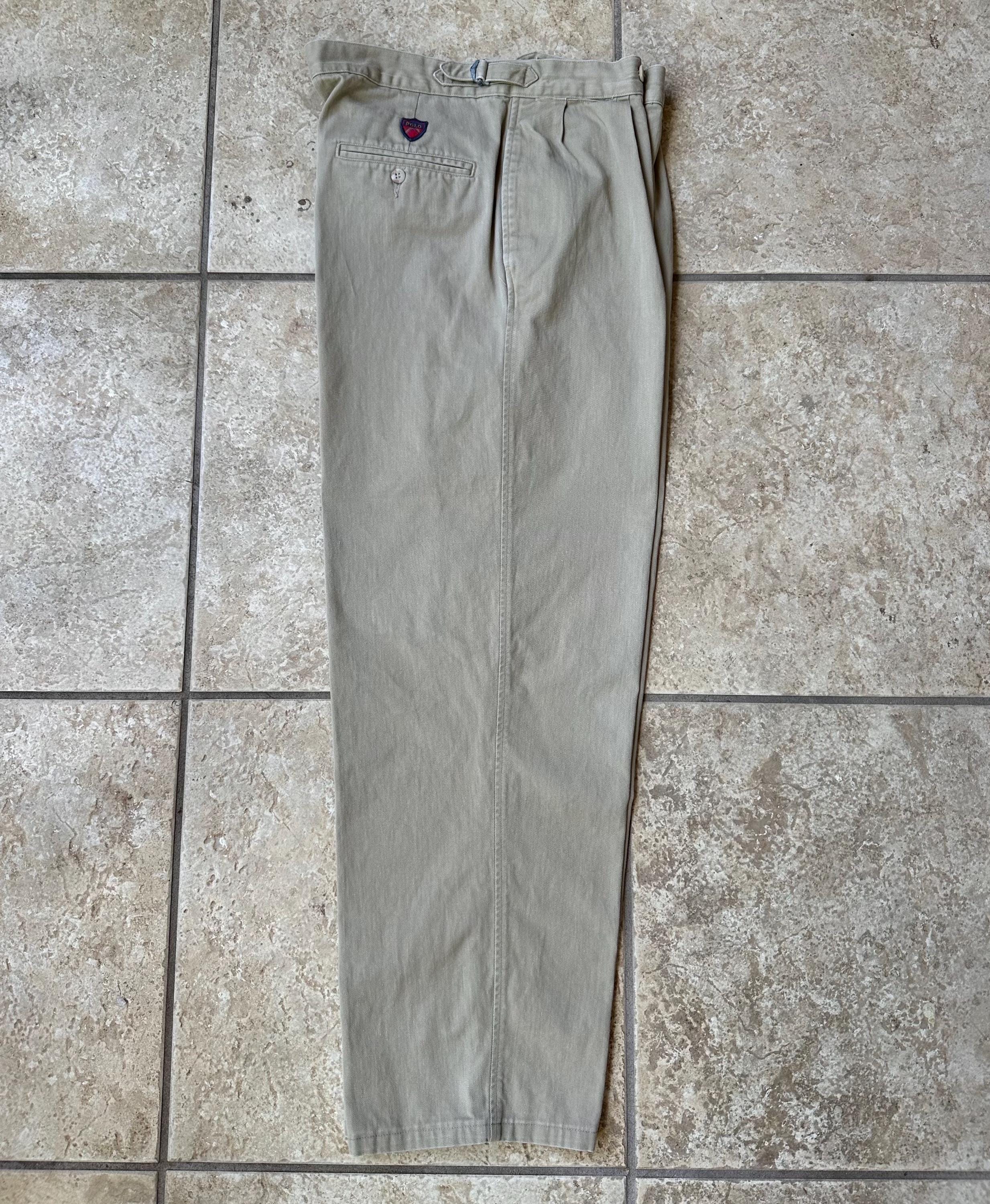 Vintage POLO RALPH LAUREN Khaki Cotton Twill Pleated Trousers | 33