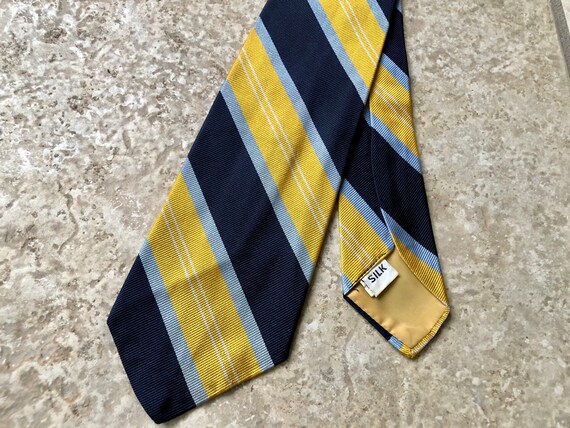 1970s Blue & Yellow Regimental Striped Silk Repp Tie … - Gem