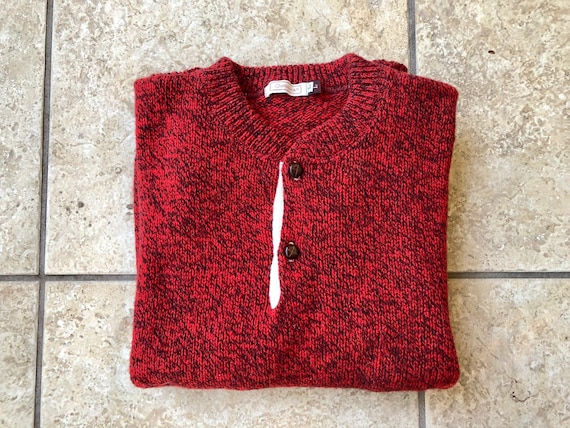 Vintage Shetland Wool Blend Marled Red Crewneck H… - image 2