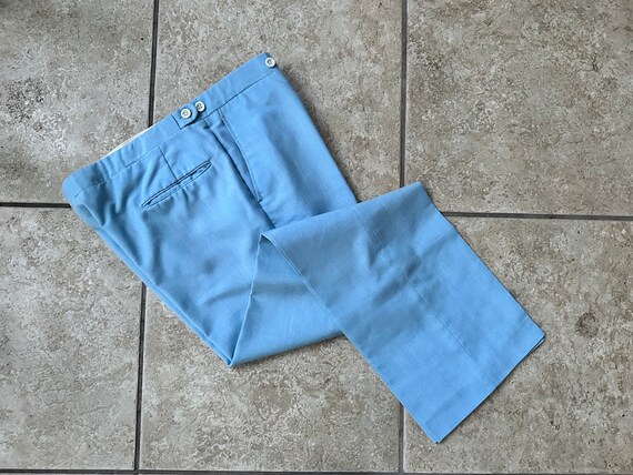 Vintage 1970s Baby Blue Cotton Blend Trousers | 3… - image 3