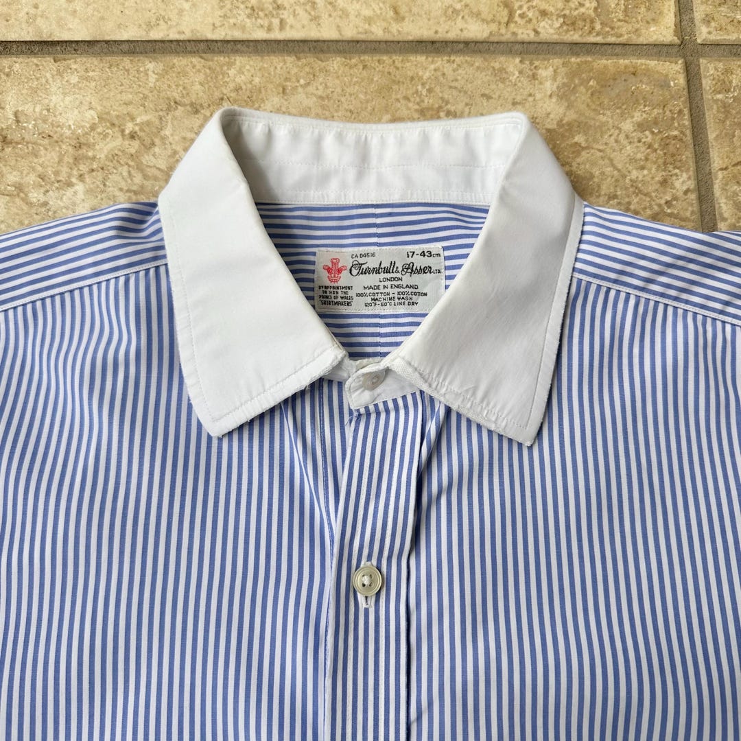 小物 TURNBULL & ASSER Tailored Fit Blue and White Candy Stripe Shirt | Turnbull