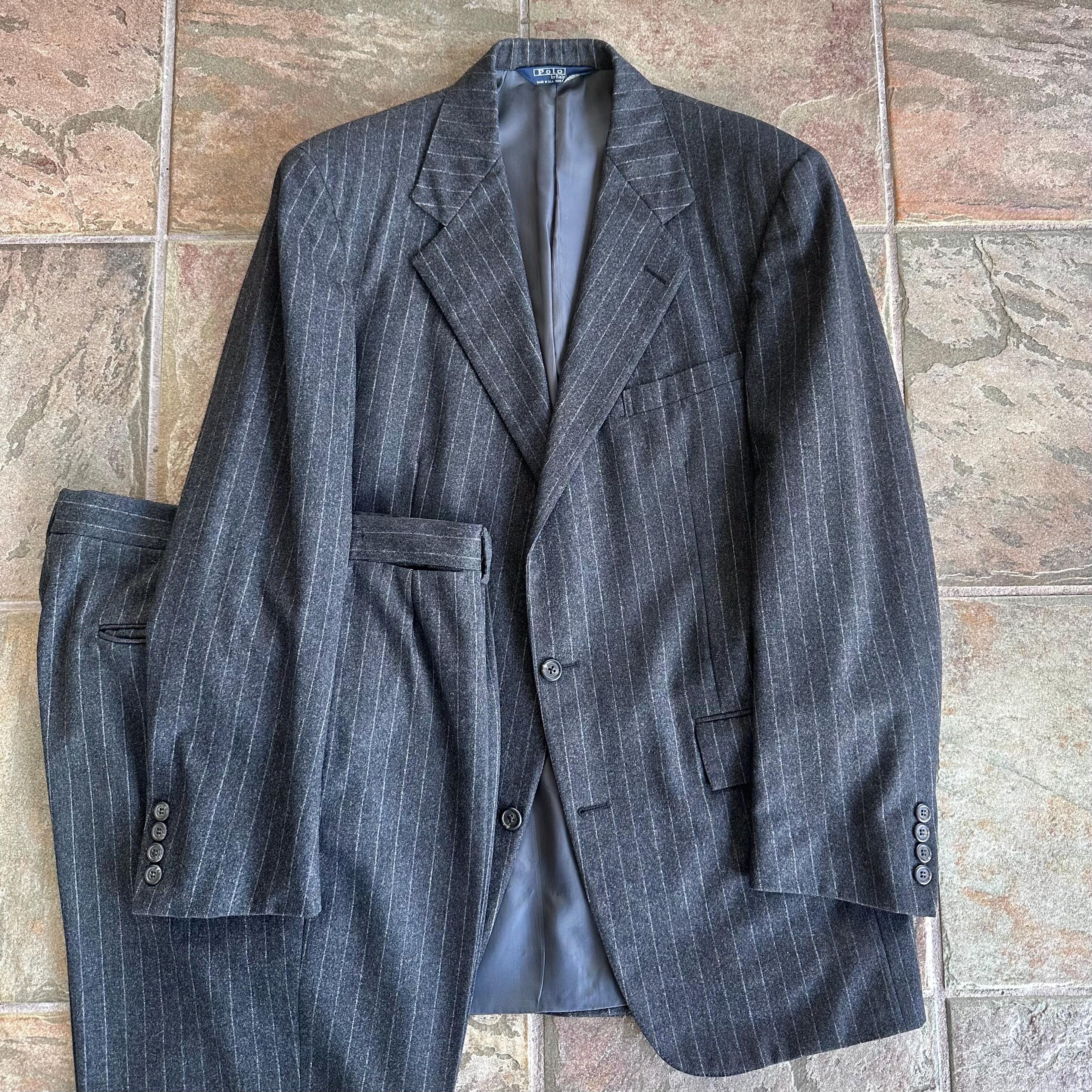 1980s POLO RALPH LAUREN Gray Chalk Stripe Flannel Suit | 40 Long