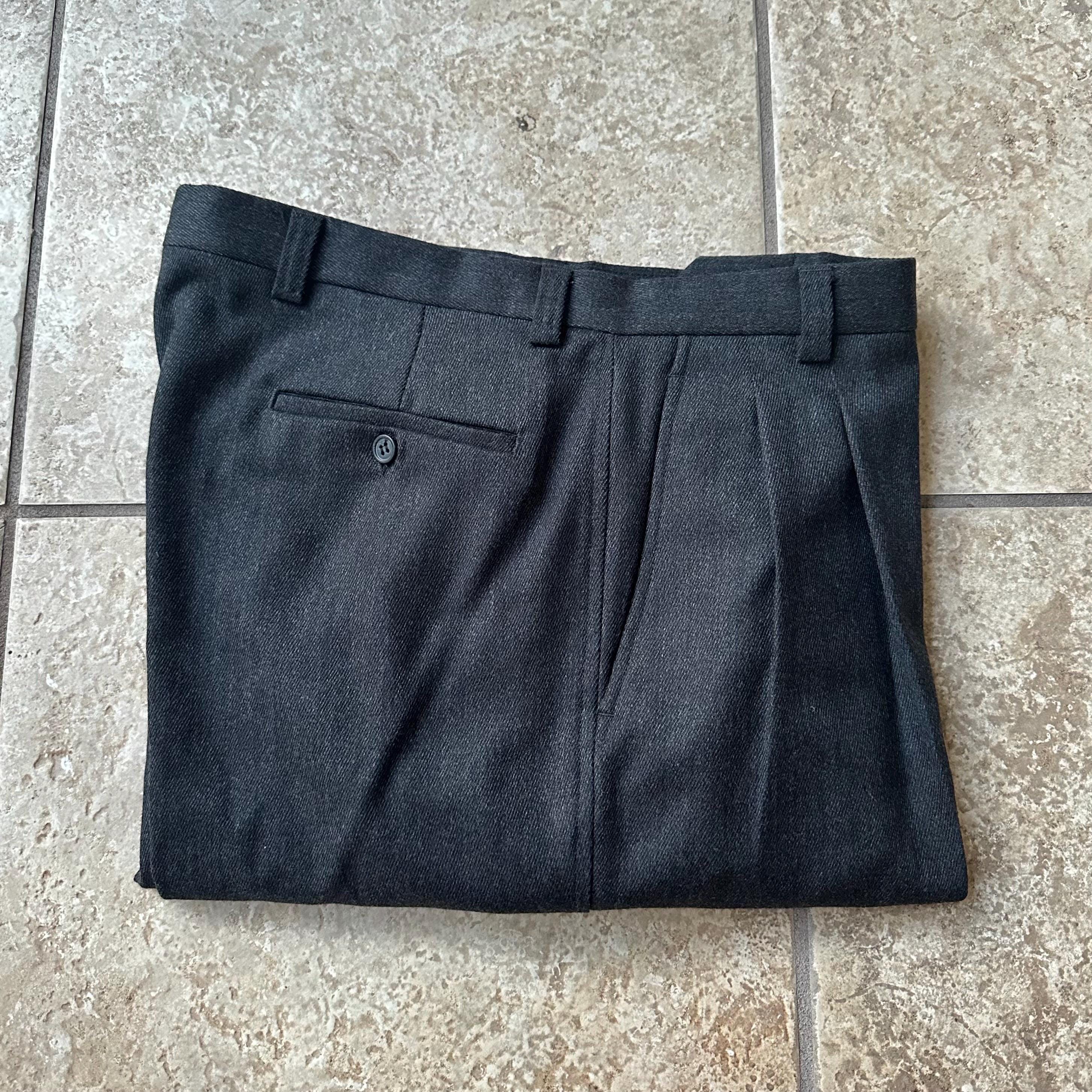 Vintage GAP Dark Gray Whipcord Wool Pleated Trousers | 33 X 33.25