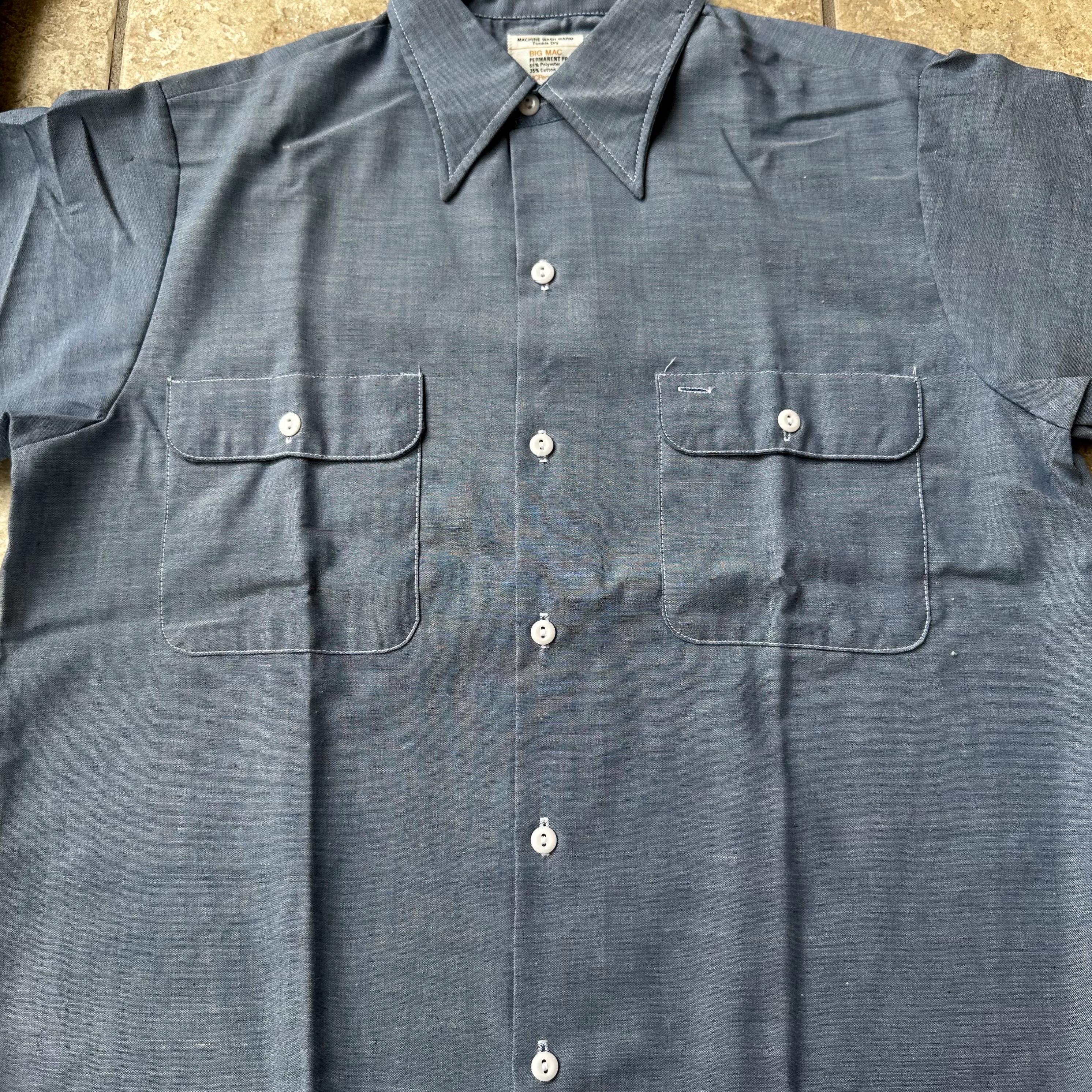 Deadstock 1970s BIG MAC Blue Chambray Button up Work Shirt | Large