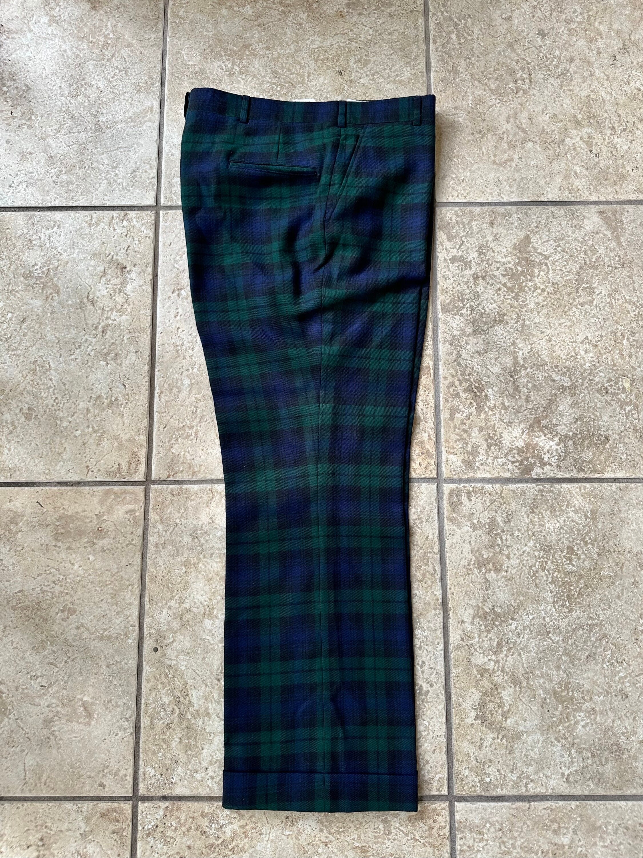 【70s】Euro Vintage BlackWatch Trousers 1970s Black Watch Tartan Flannel Wool Trousers | 35 X 28.5