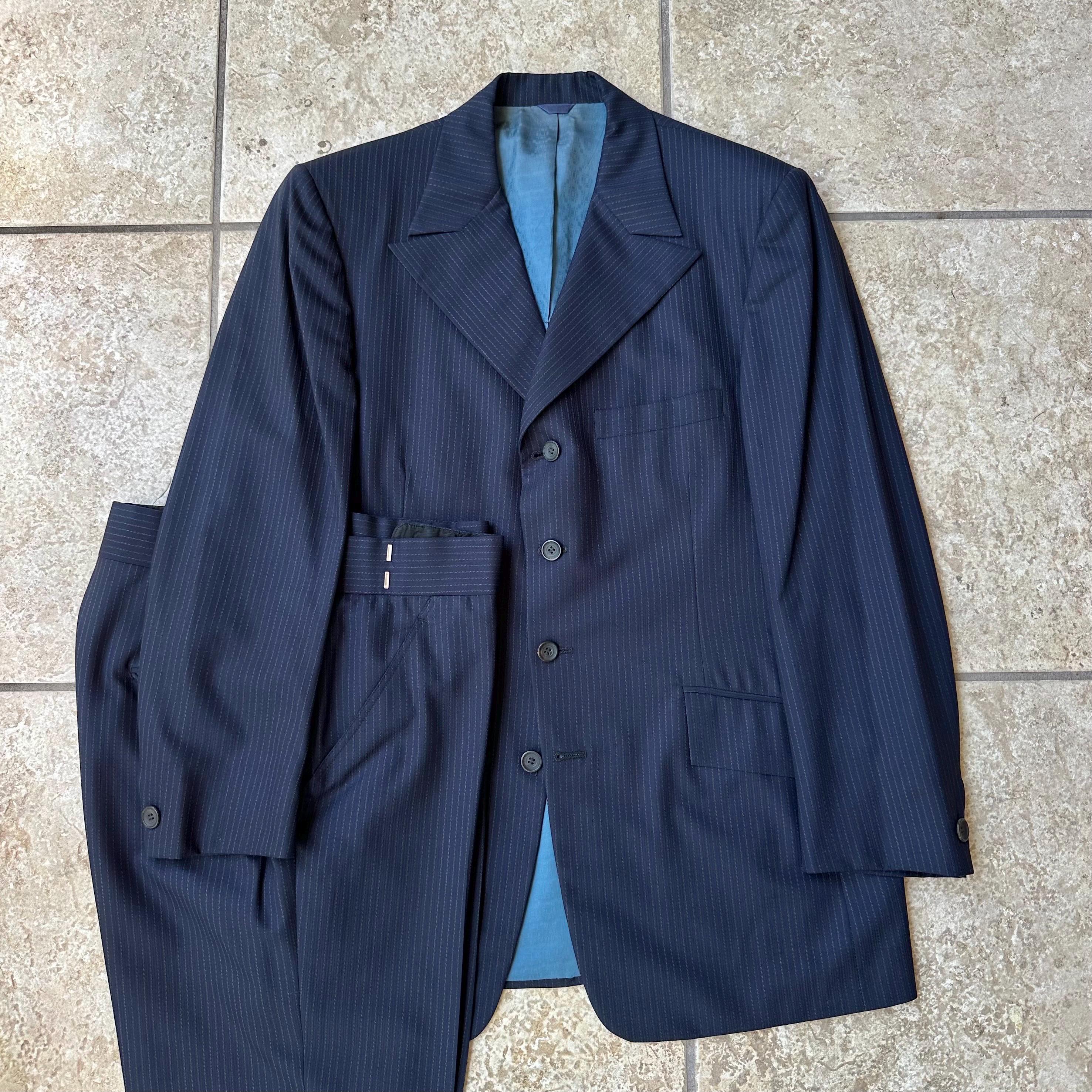 1970s Dark Blue Striped Wool Peak Lapel Suit | 39 40 Regular | 4