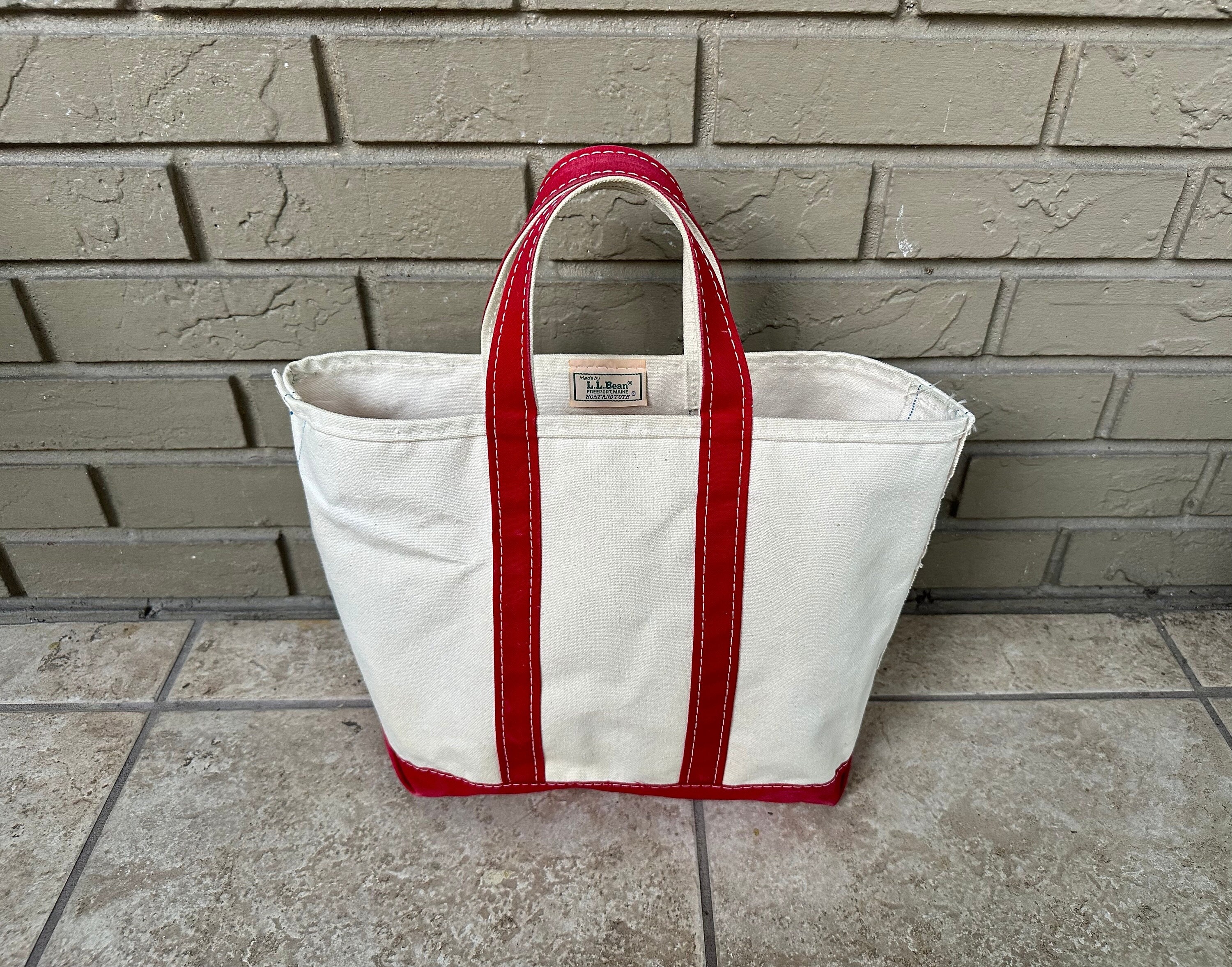 1980s LL BEAN Red & Cream Cotton Canvas Boat and Tote | Made 1980s LL BEAN Red & Cream Cotton Canvas Boat and Tote | Made