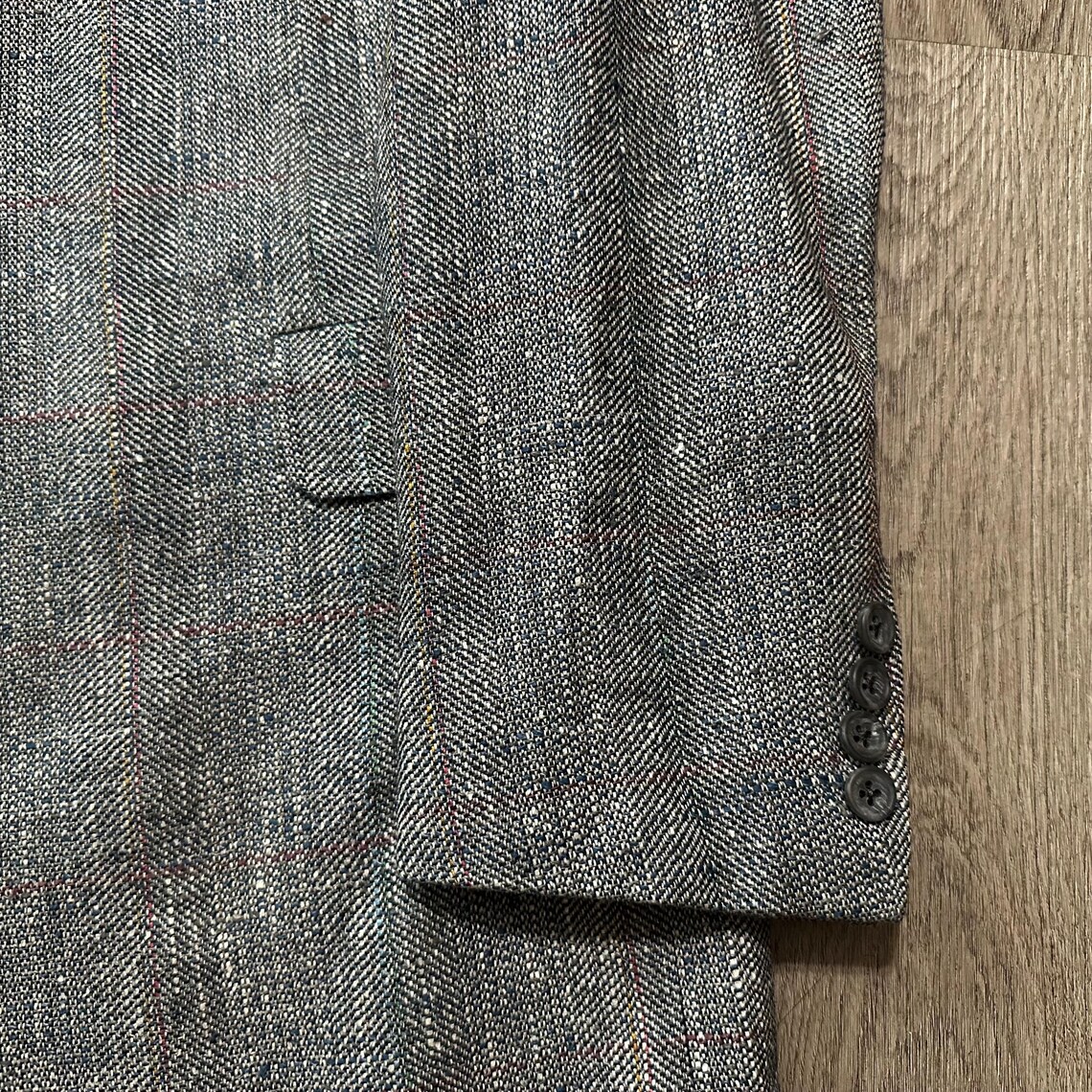 Vintage HICKEY FREEMAN Gray Windowpane Wool Silk Linen Sport Coat | 38 39 Long, photo 4 sur 5