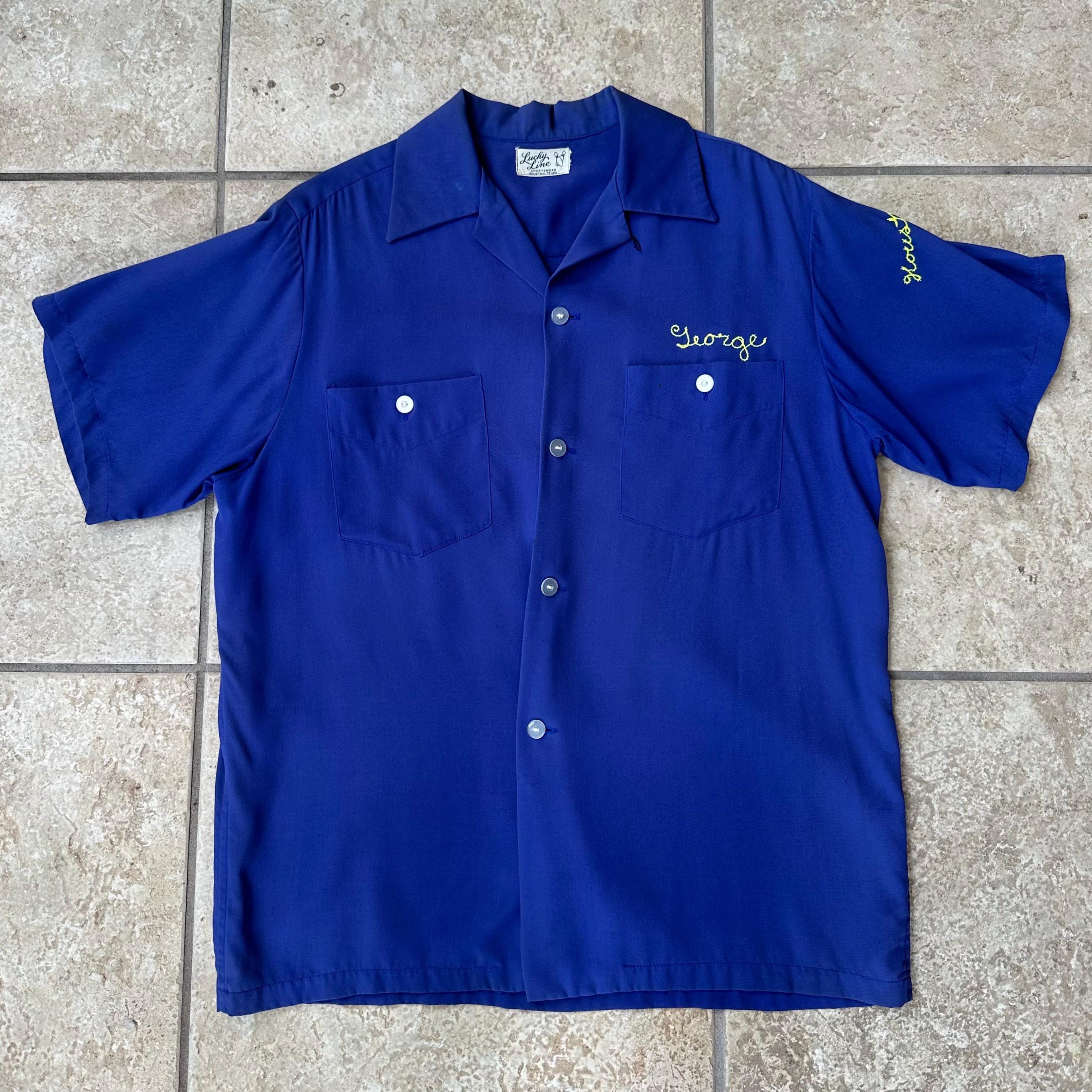 1950s Blue Rayon Gabardine Chain Stitch 