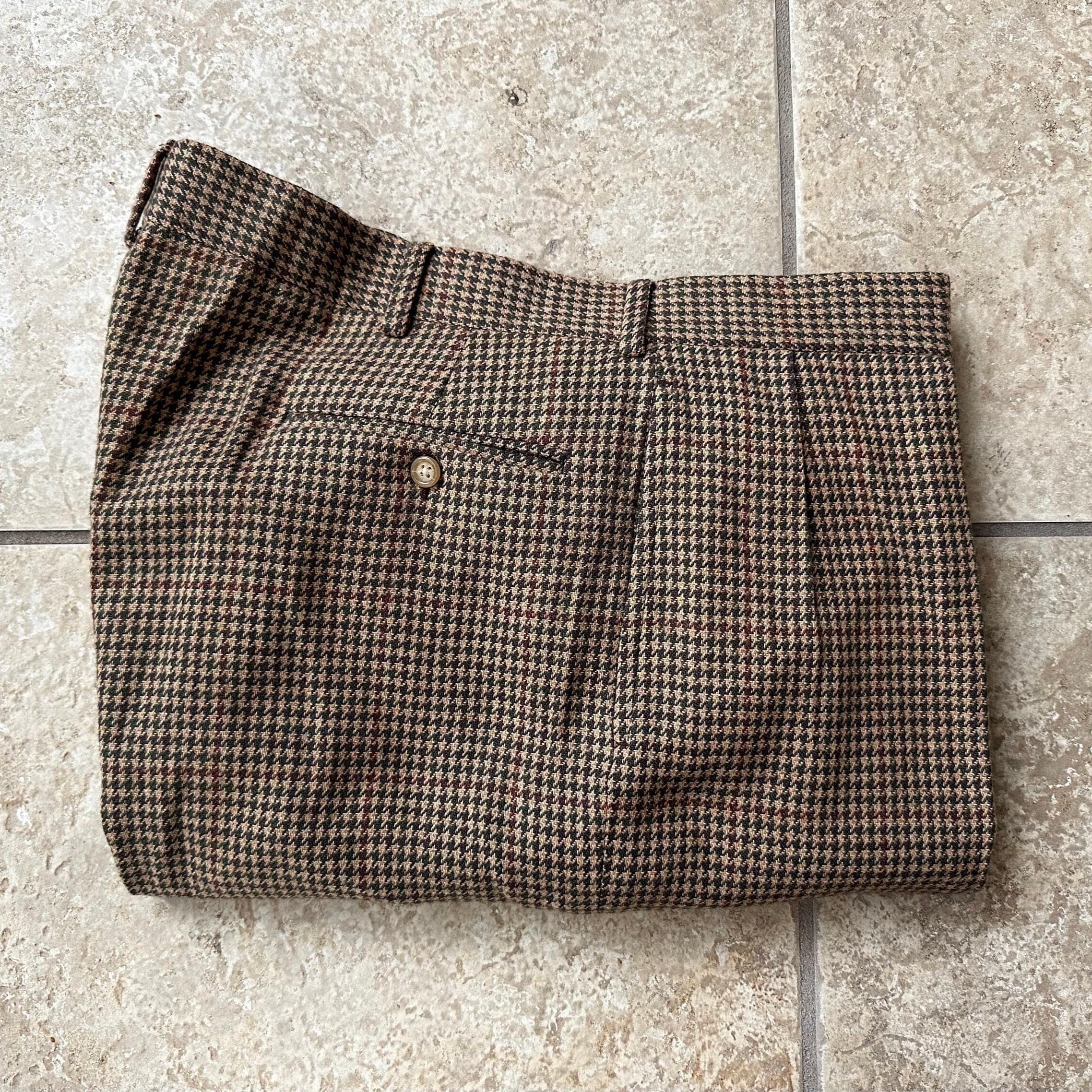 Vintage POLO RALPH LAUREN Brown Houndstooth Check Wool Cotton