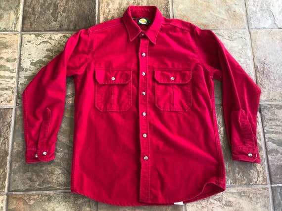 Vintage CABELA'S Red Cotton Chamois Shirt Jacket Large Ivy League Trad 